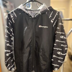 Champion Black and White Script Zip Hoodie